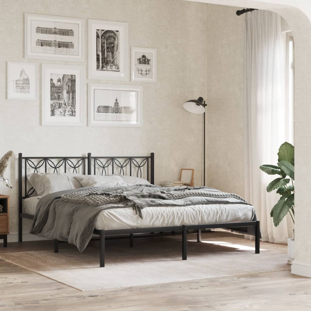 Bed frame with black metal headboard 150x200 cm