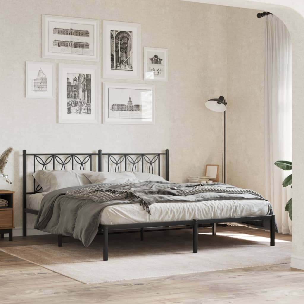 Bed frame with black metal headboard 180x200 cm