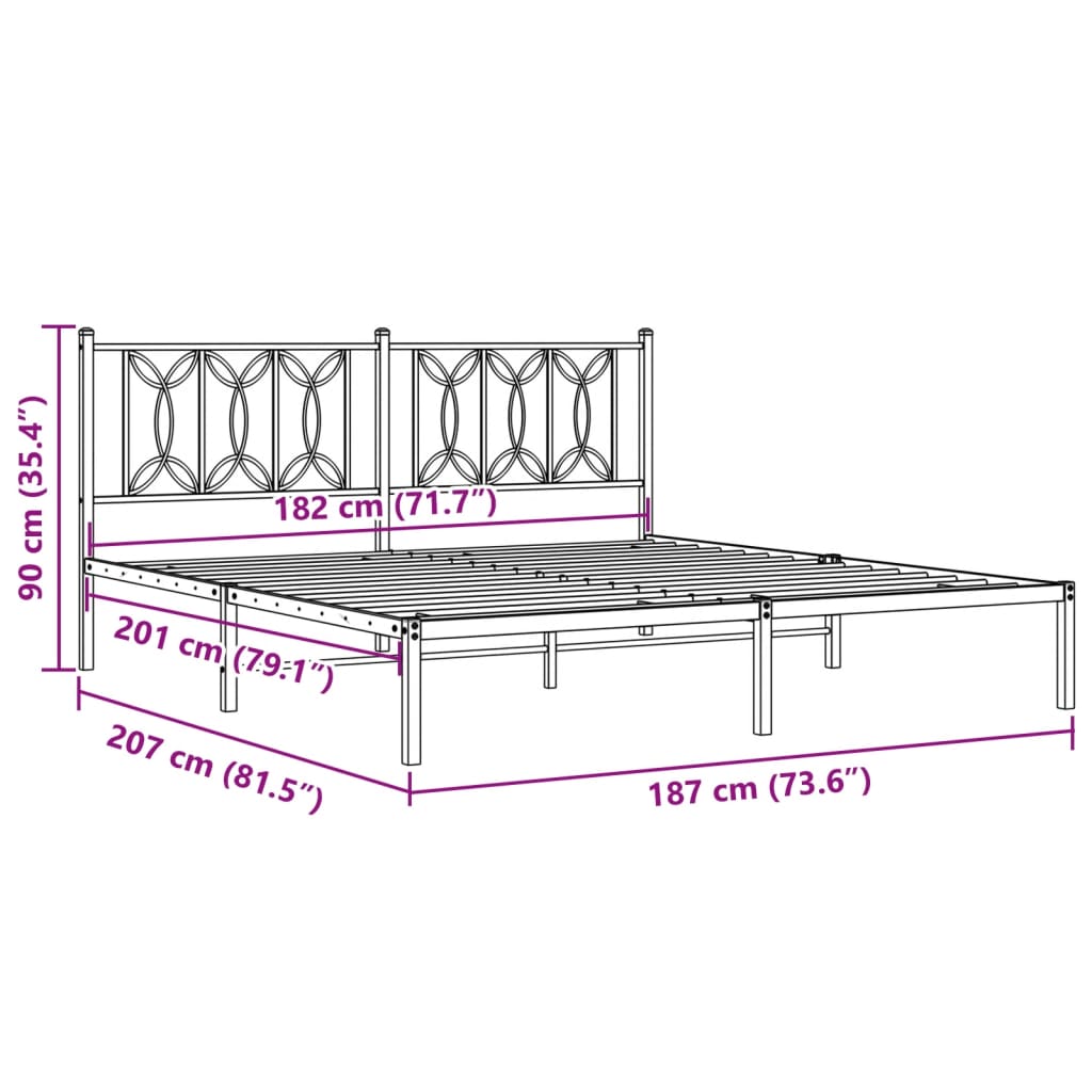 Bed frame with black metal headboard 180x200 cm