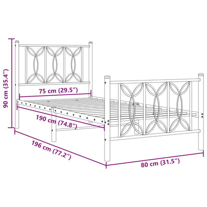 Giroletto con Testiera e Pediera Metallo Nero 75x190 cm | homemem39