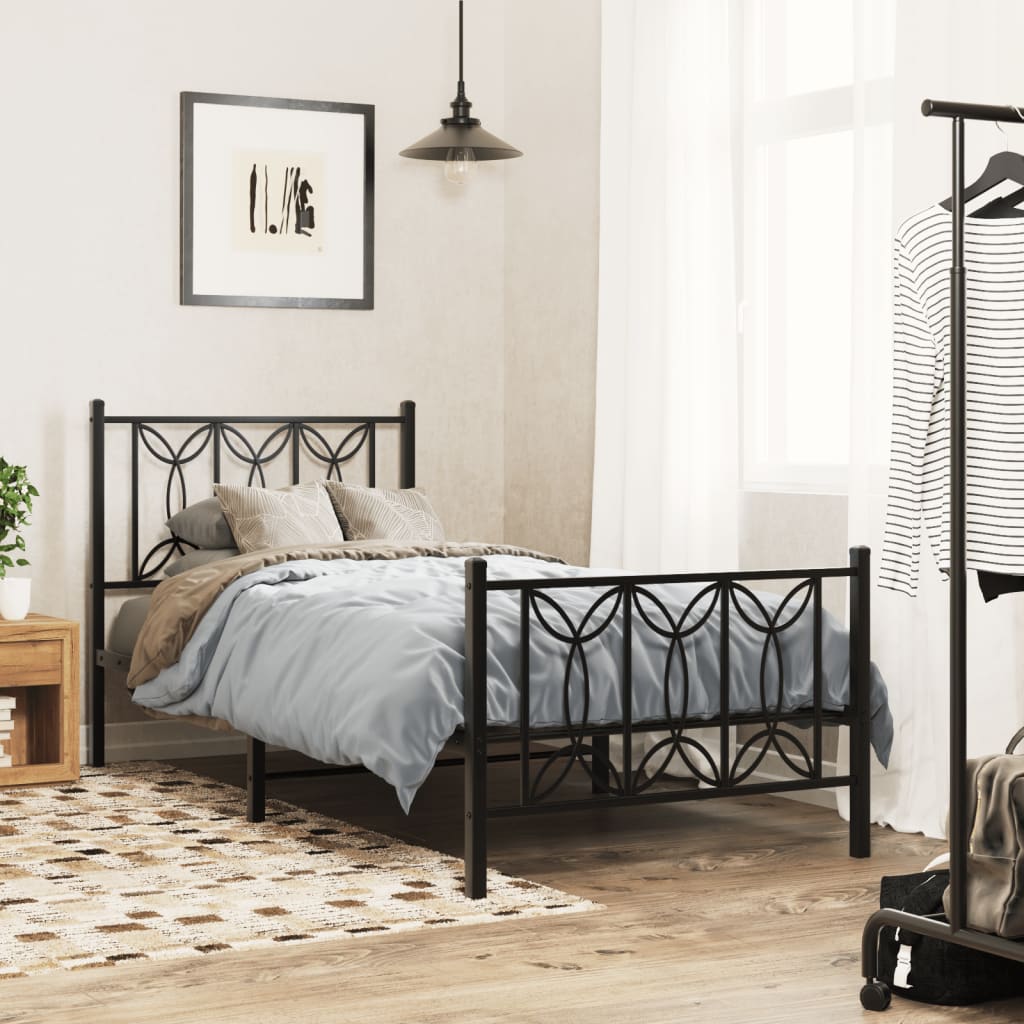 Giroletto con Testiera e Pediera Metallo Nero 75x190 cm | homemem39