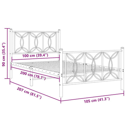 Giroletto con Testiera e Pediera Metallo Nero 100x200 cm | homemem39