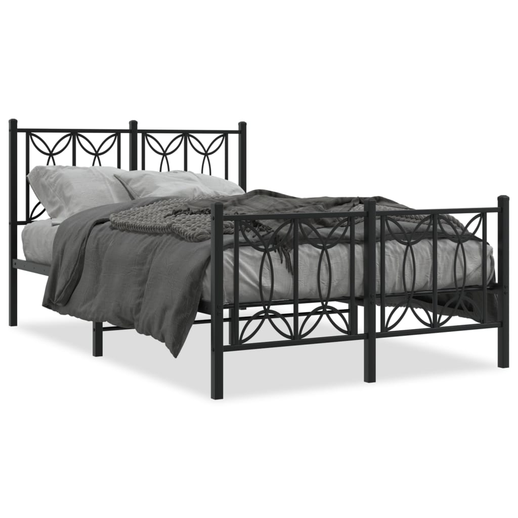 Bed frame with black metal headboard and footboard 120x200 cm