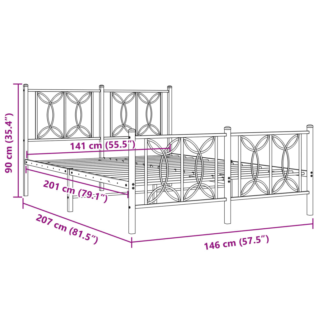 Bed frame with black metal headboard and footboard 140x200 cm