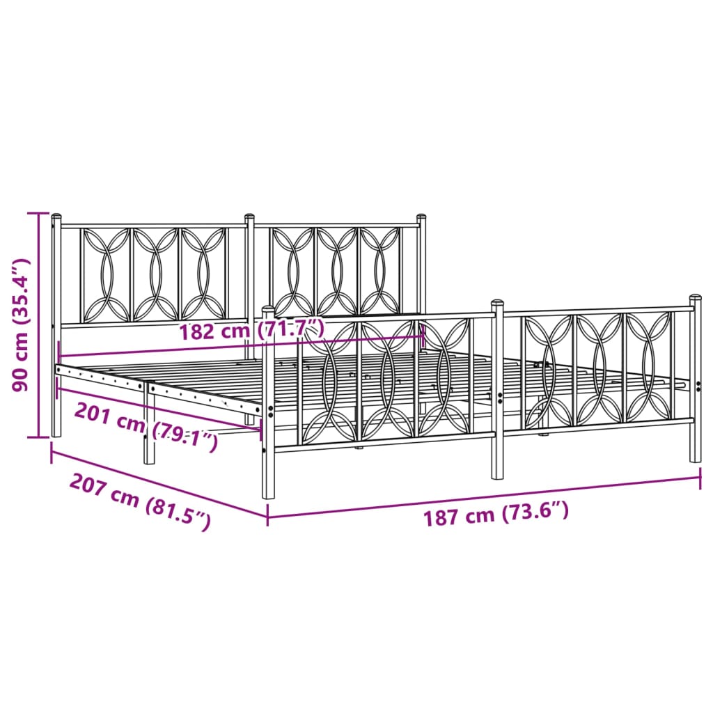 Bed frame with black metal headboard and footboard 180x200 cm