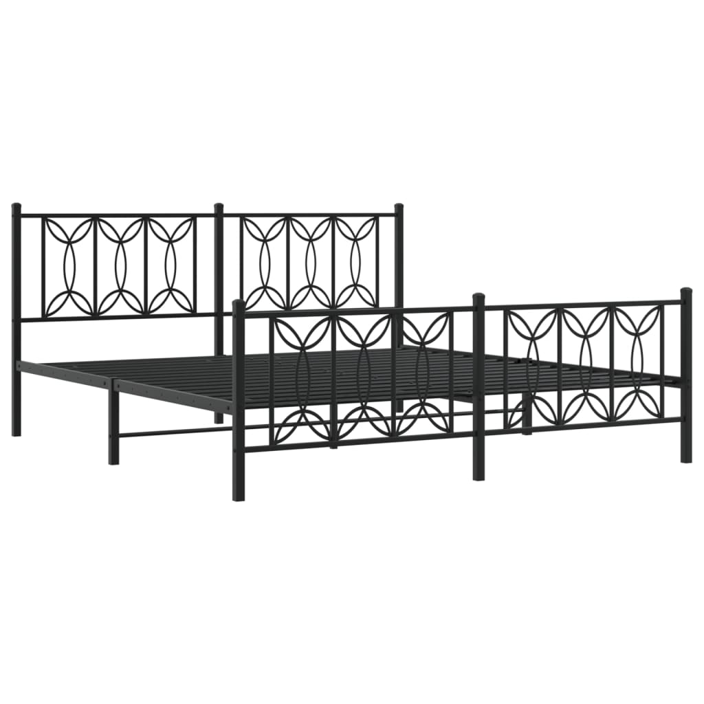 Bed frame with black metal headboard and footboard 183x213 cm