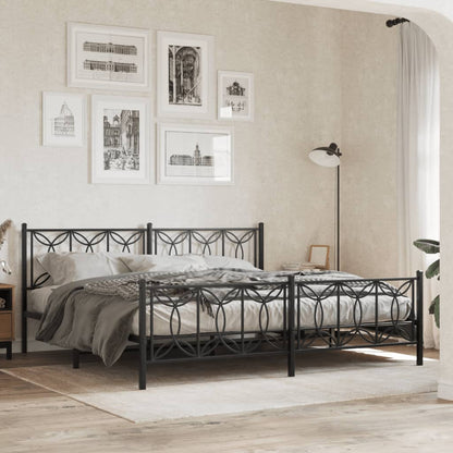 Bed frame with headboard and footboard in black metal 193x203 cm