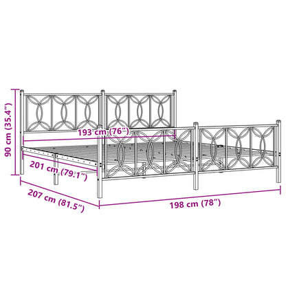 Bed frame with headboard and footboard in black metal 193x203 cm