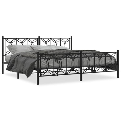 Bed frame with headboard and footboard in black metal 193x203 cm
