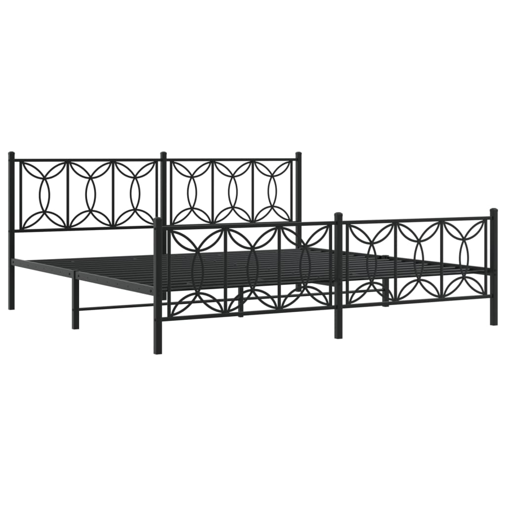 Bed frame with black metal headboard and footboard 200x200 cm