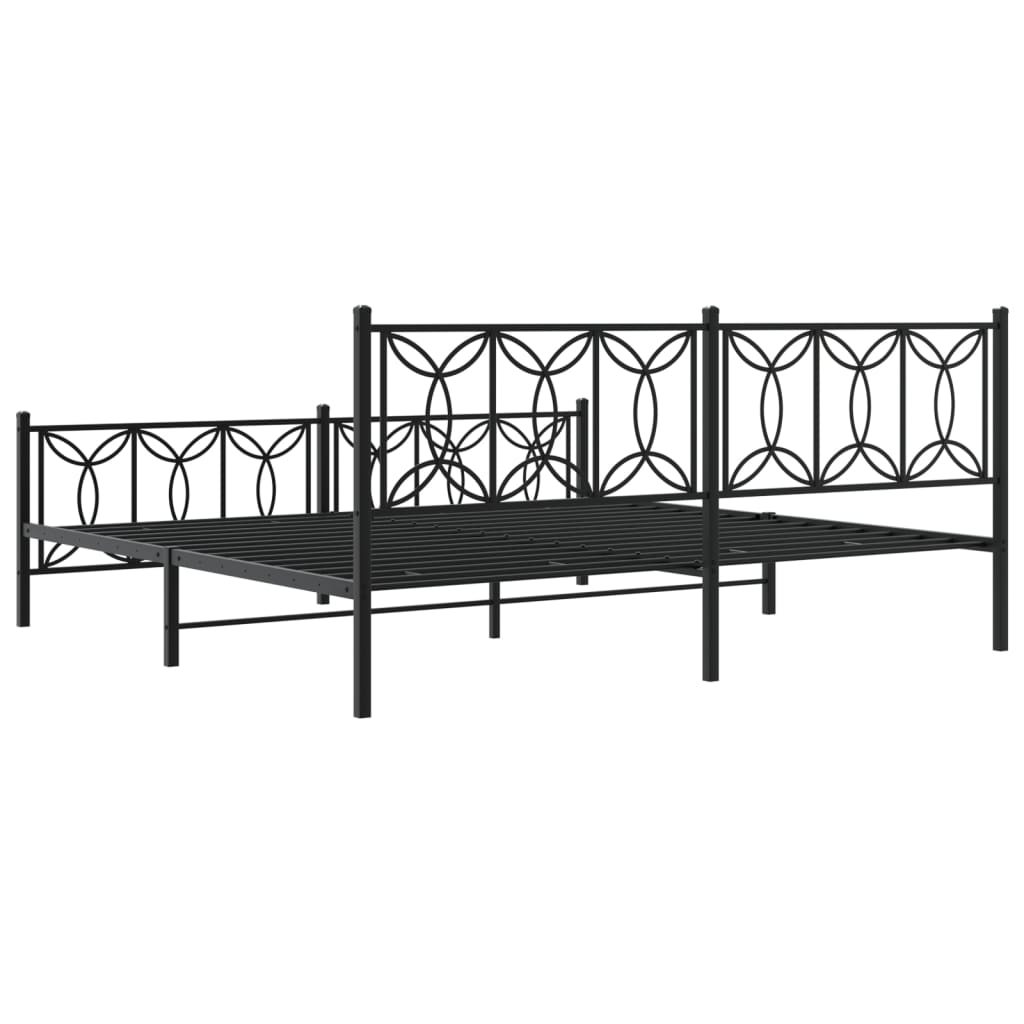 Bed frame with black metal headboard and footboard 200x200 cm