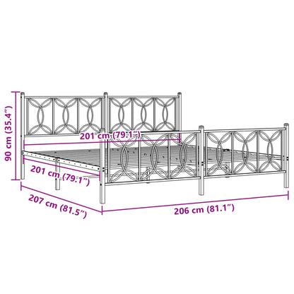 Bed frame with black metal headboard and footboard 200x200 cm