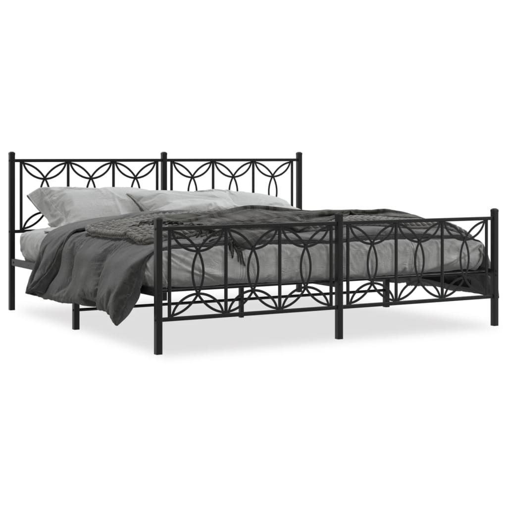 Bed frame with black metal headboard and footboard 200x200 cm