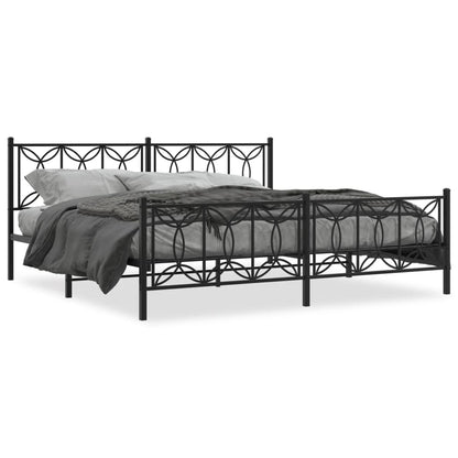 Bed frame with black metal headboard and footboard 200x200 cm