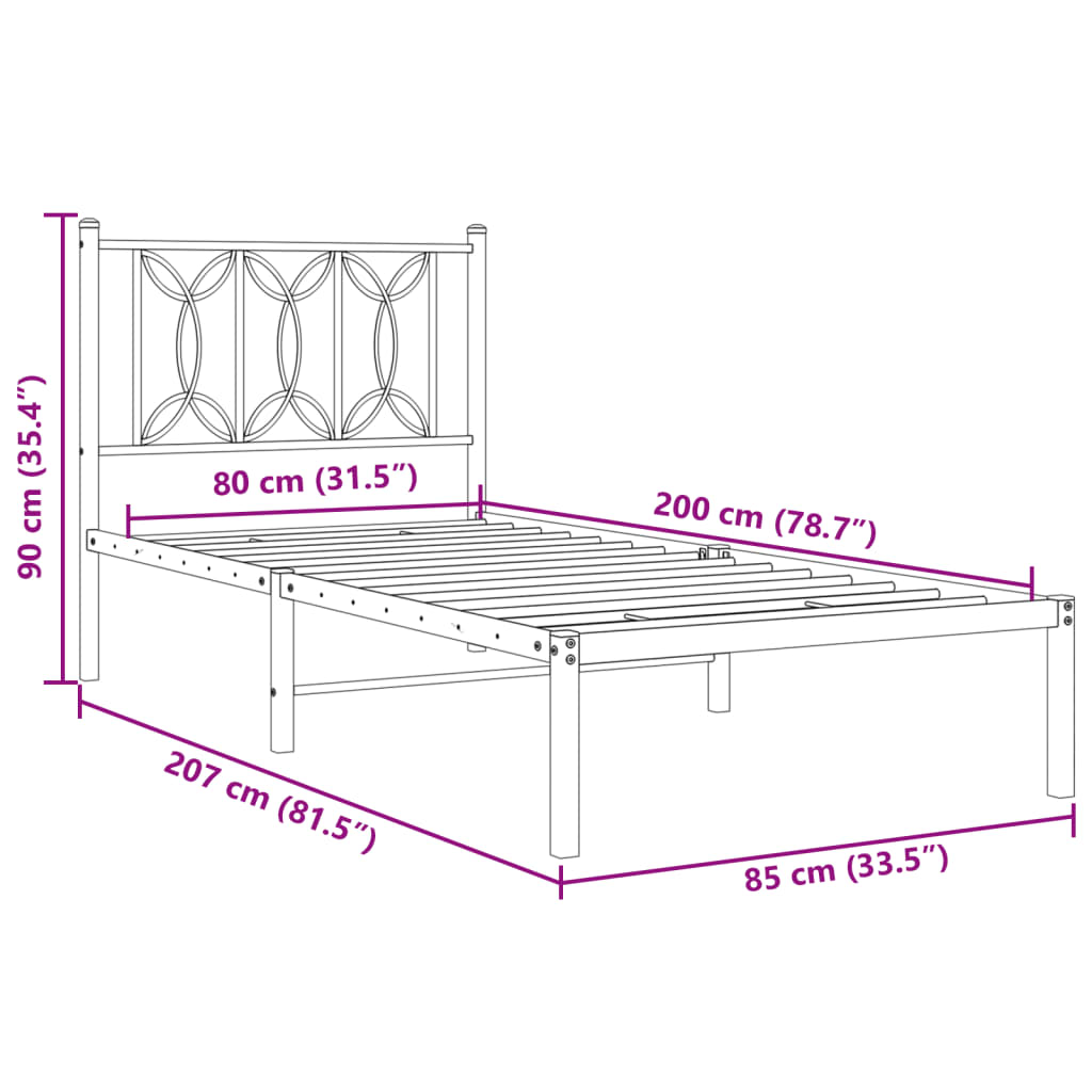Giroletto con Testiera Metallo Bianco 80x200 cm | homemem39