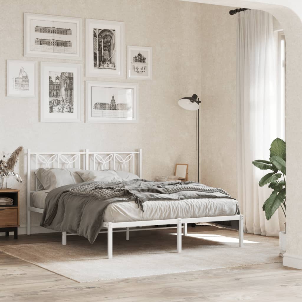 Bed frame with white metal headboard 135x190 cm