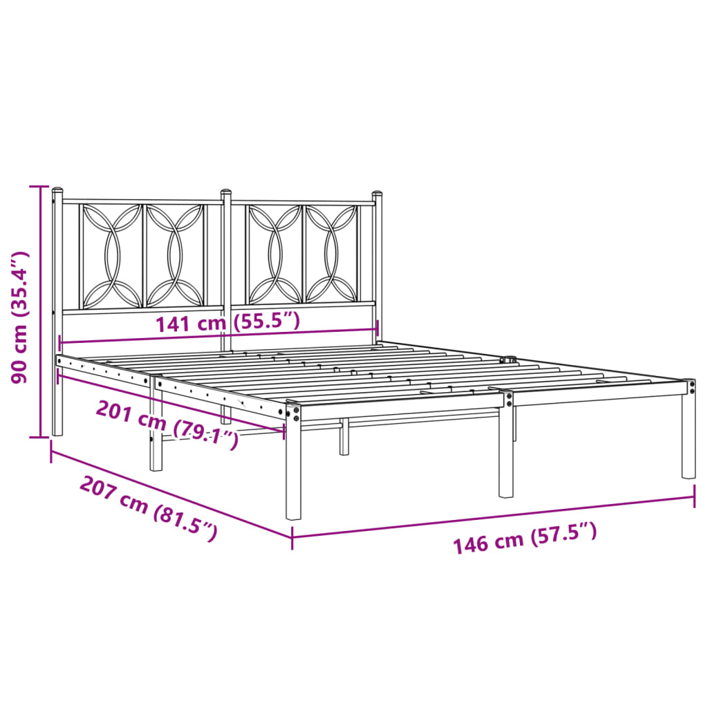 Bed frame with white metal headboard 140x200 cm