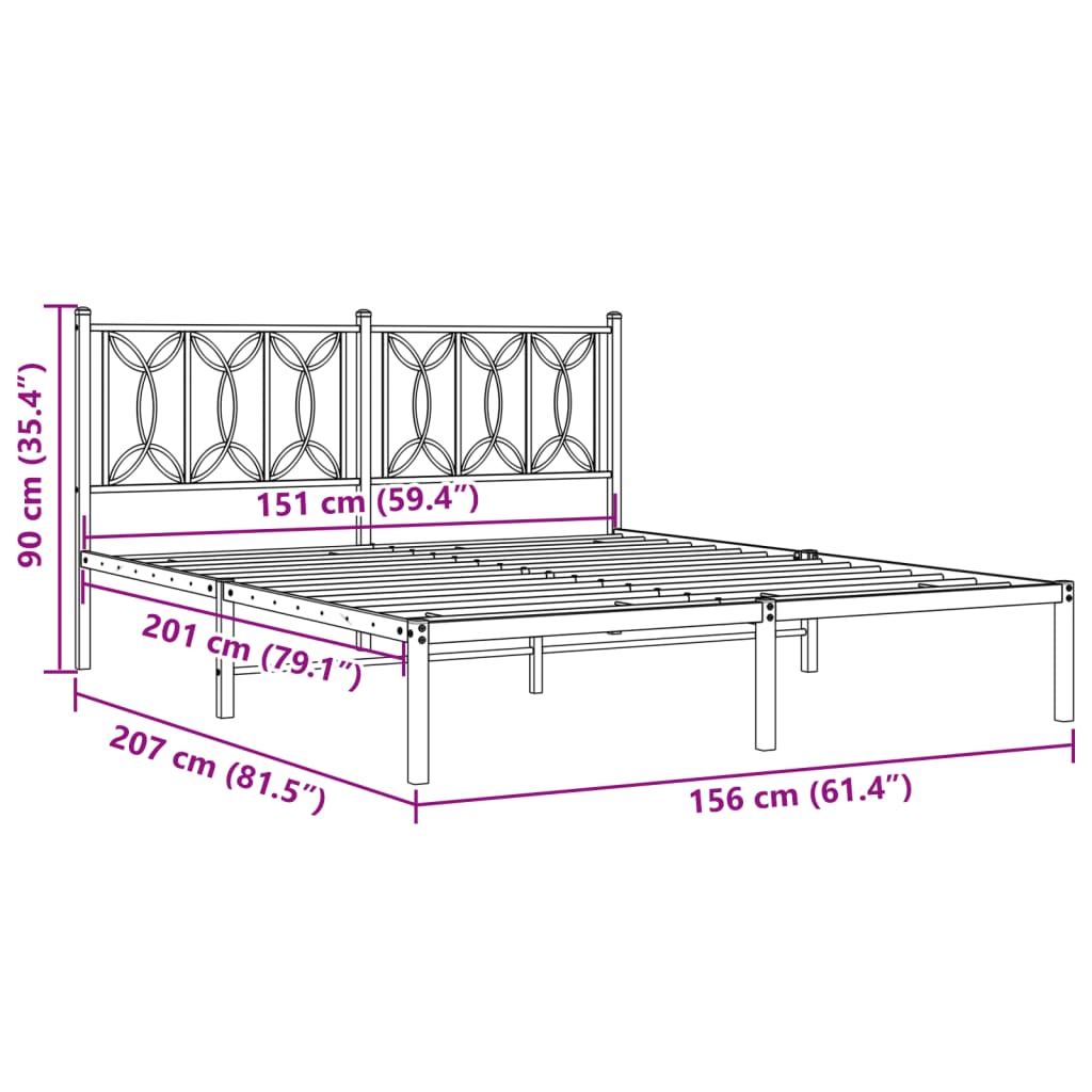 Bed frame with white metal headboard 150x200 cm