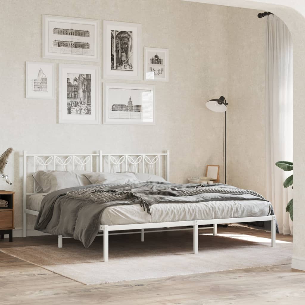 Bed frame with white metal headboard 183x213 cm