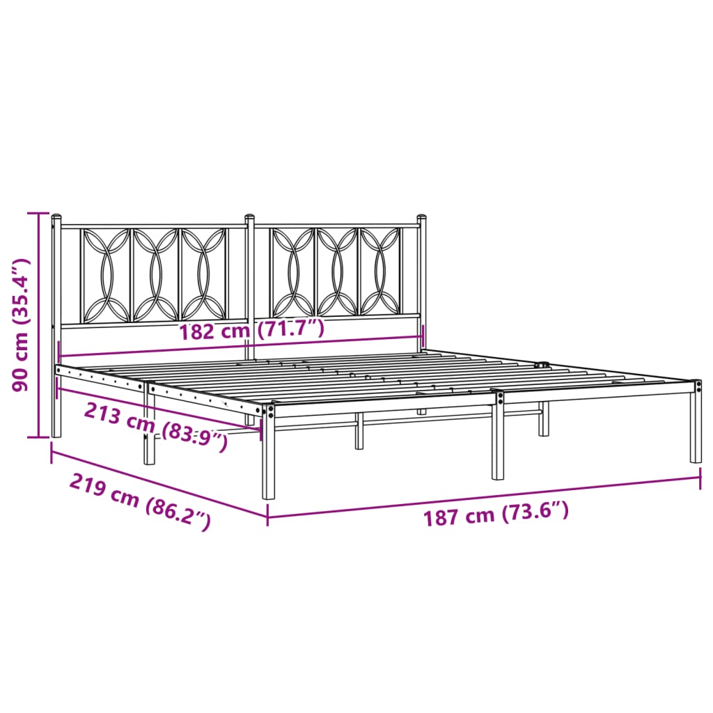 Bed frame with white metal headboard 183x213 cm