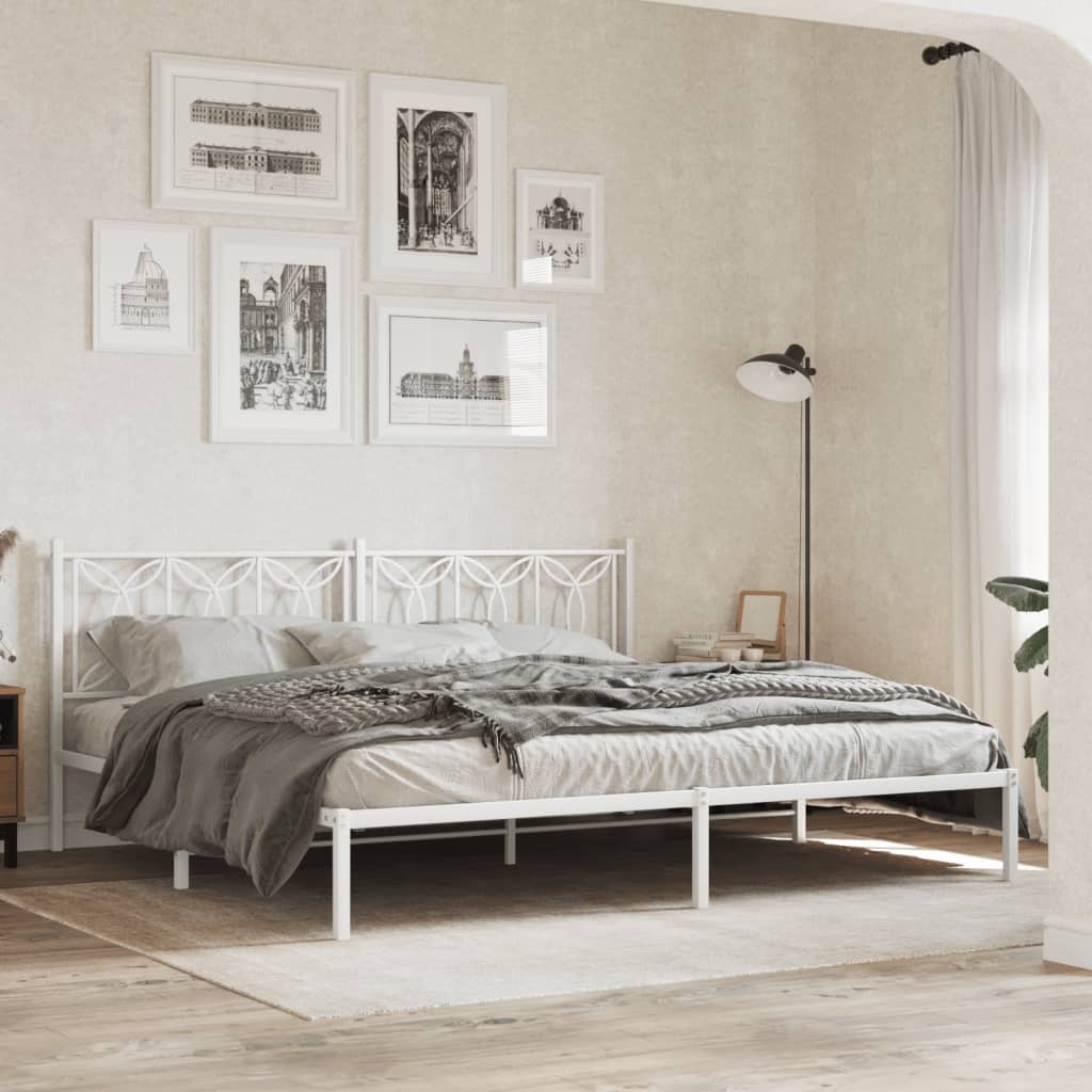 Bed frame with white metal headboard 193x203 cm