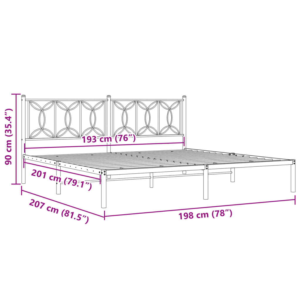 Bed frame with white metal headboard 193x203 cm