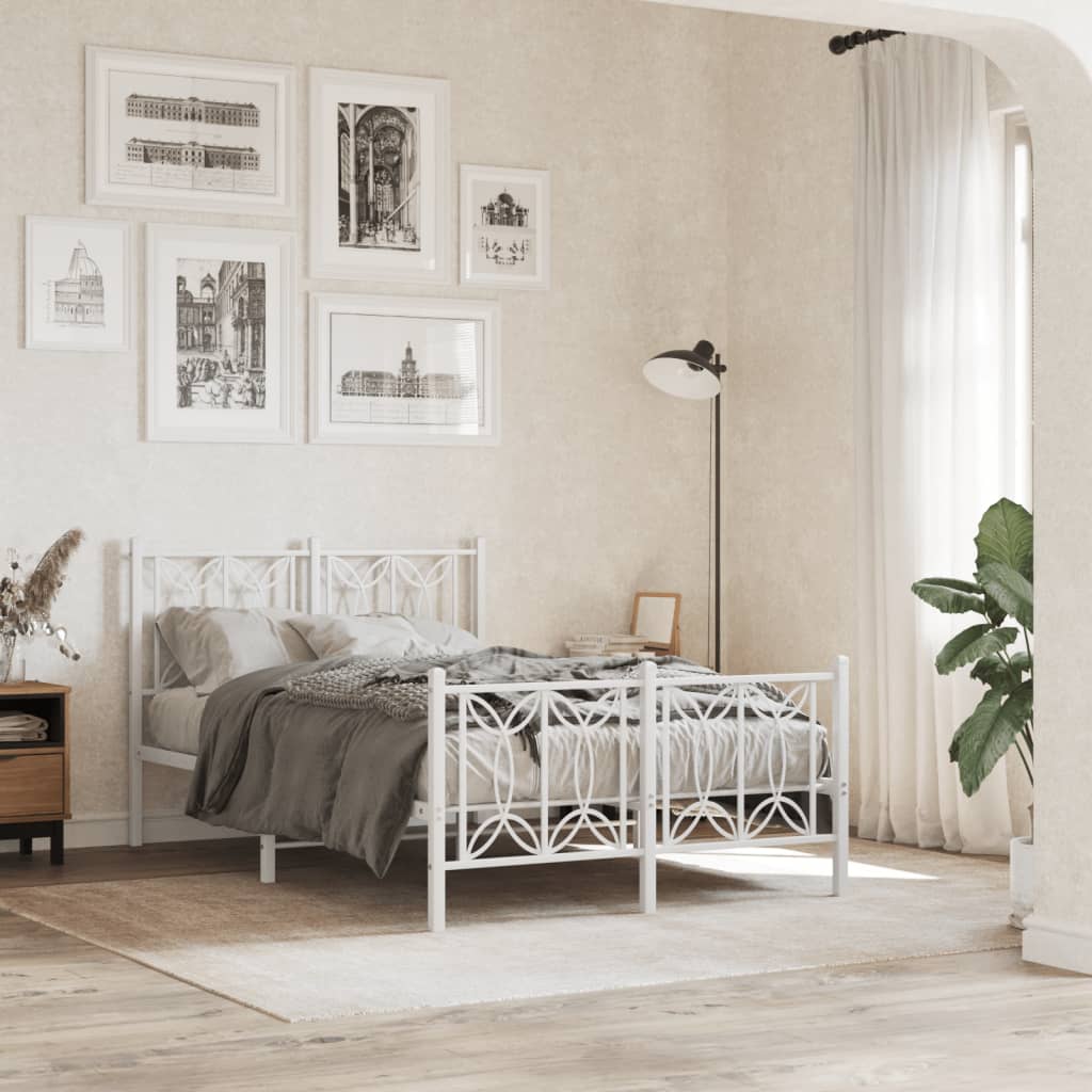Bed frame with headboard and footboard in white metal 120x190 cm