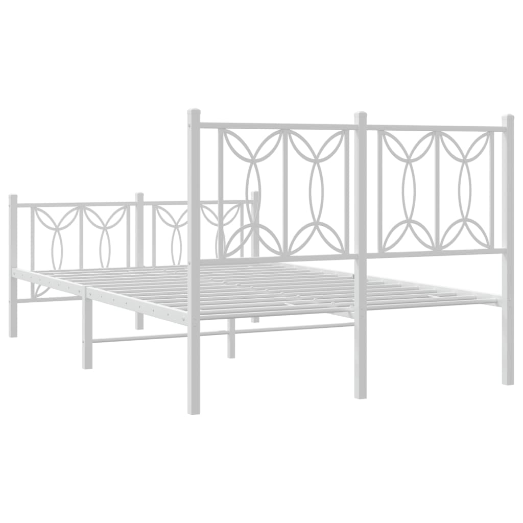 Bed frame with headboard and footboard in white metal 120x190 cm