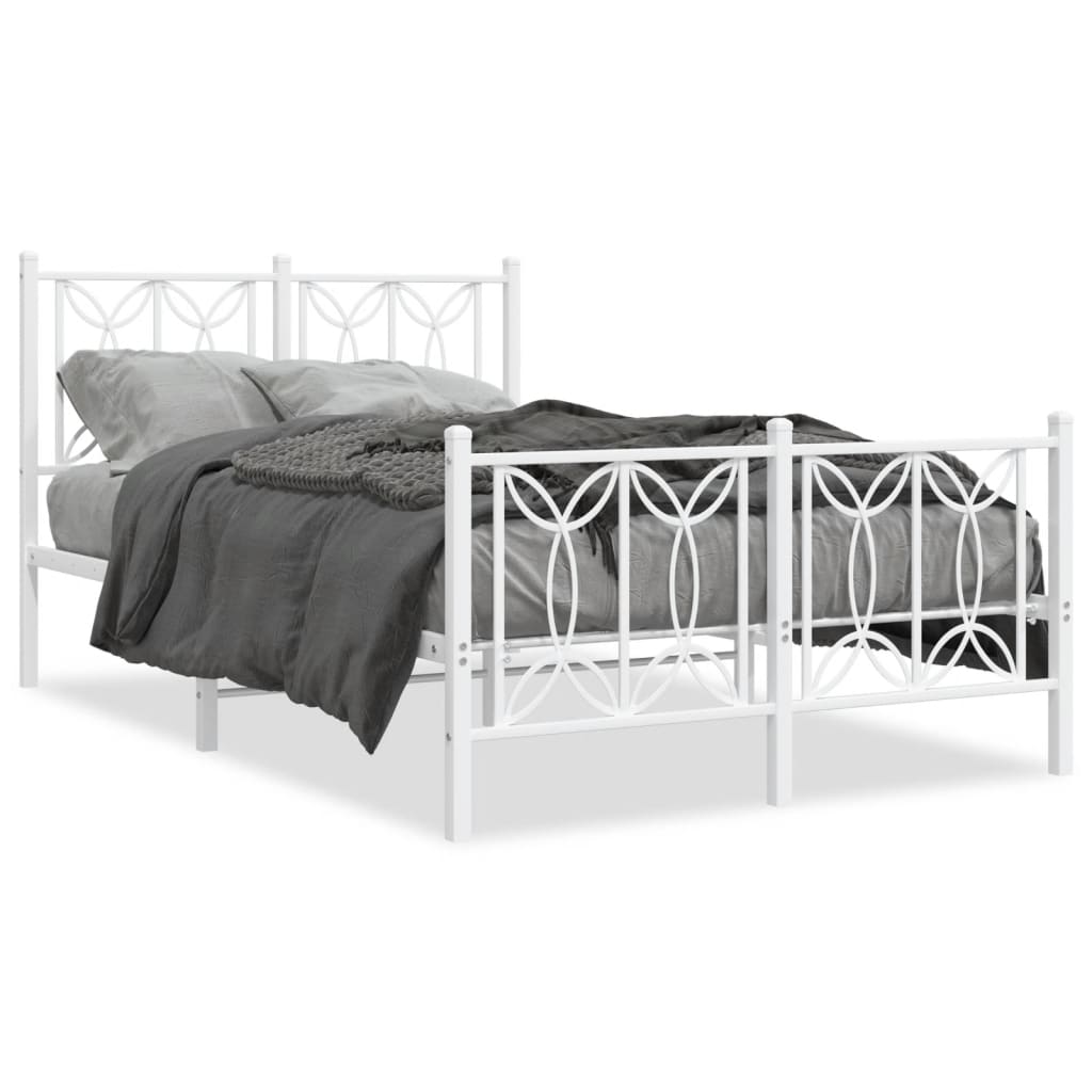 Bed frame with headboard and footboard in white metal 120x190 cm