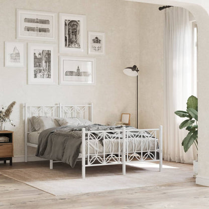 Bed frame with headboard and footboard in white metal 120x200 cm