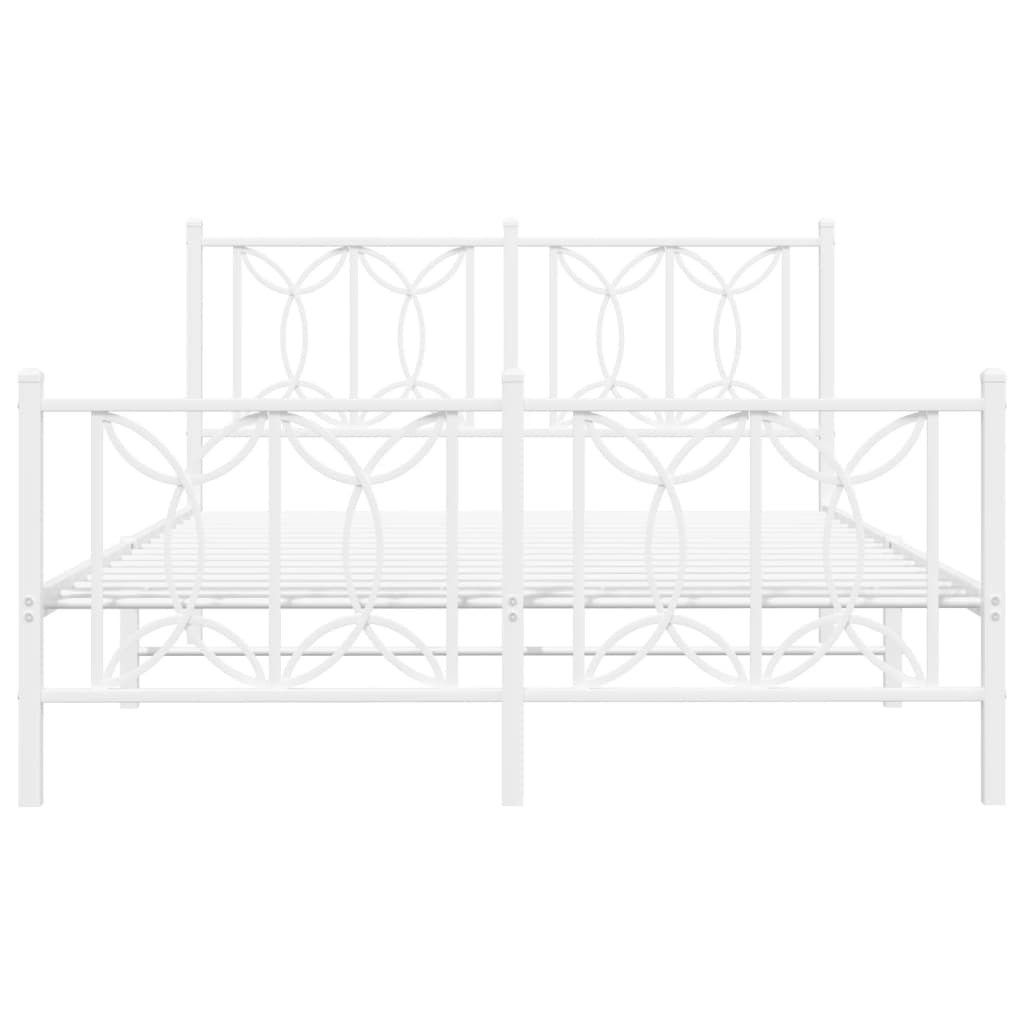 Bed frame with headboard and footboard in white metal 135x190 cm