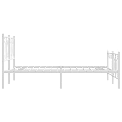 Bed frame with headboard and footboard in white metal 135x190 cm