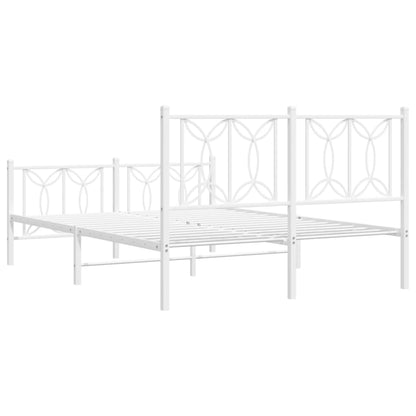 Bed frame with headboard and footboard in white metal 135x190 cm