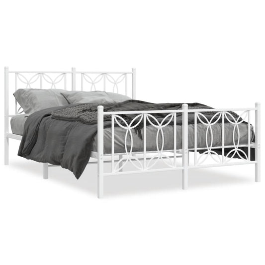 Bed frame with headboard and footboard in white metal 135x190 cm