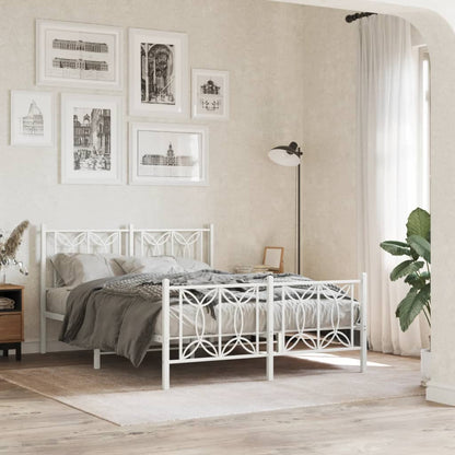 Bed frame with headboard and footboard in white metal 140x190 cm