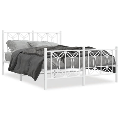 Bed frame with headboard and footboard in white metal 140x190 cm