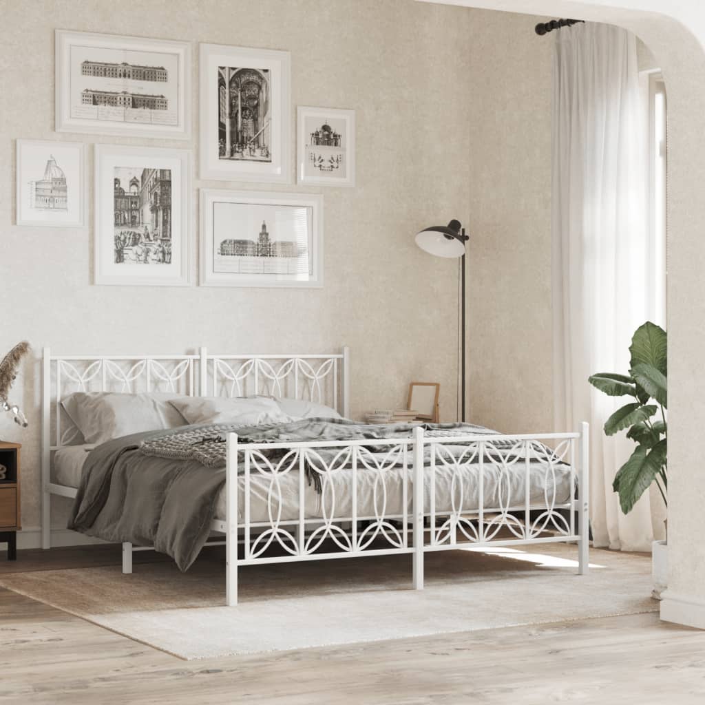 Bed frame with headboard and footboard in white metal 150x200 cm