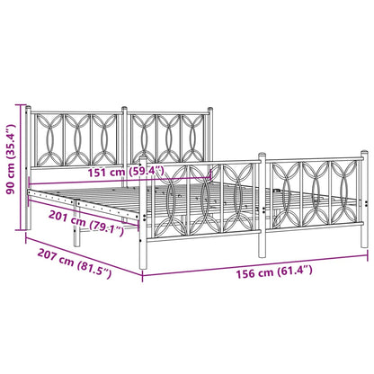 Bed frame with headboard and footboard in white metal 150x200 cm