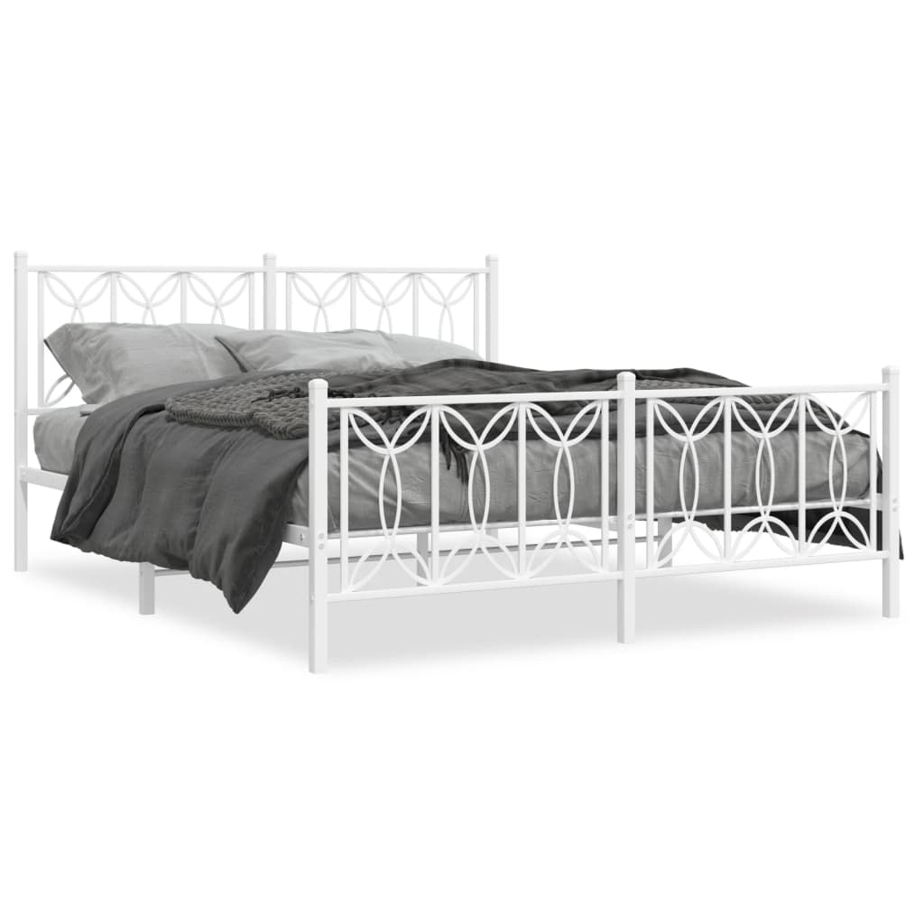 Bed frame with headboard and footboard in white metal 150x200 cm