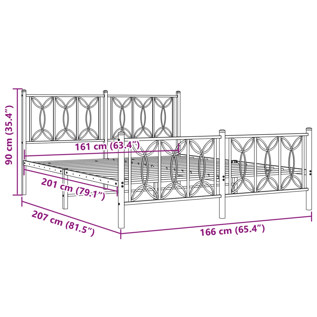 Bed frame with headboard and footboard in white metal 160x200 cm