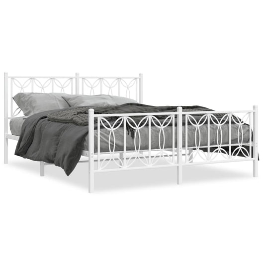 Bed frame with headboard and footboard in white metal 160x200 cm