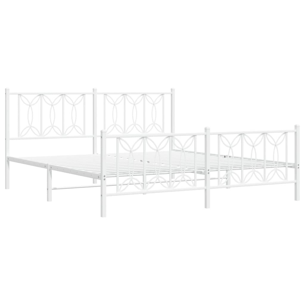 Bed frame with headboard and footboard in white metal 180x200 cm