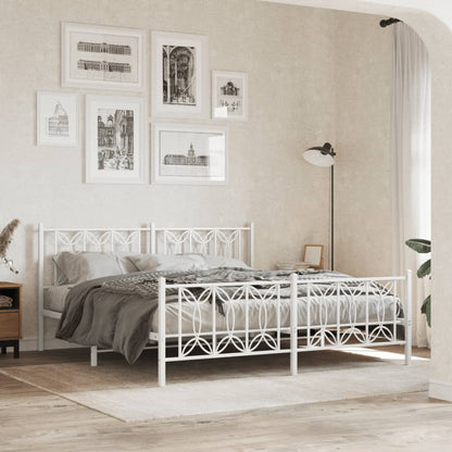 Bed frame with headboard and footboard in white metal 180x200 cm