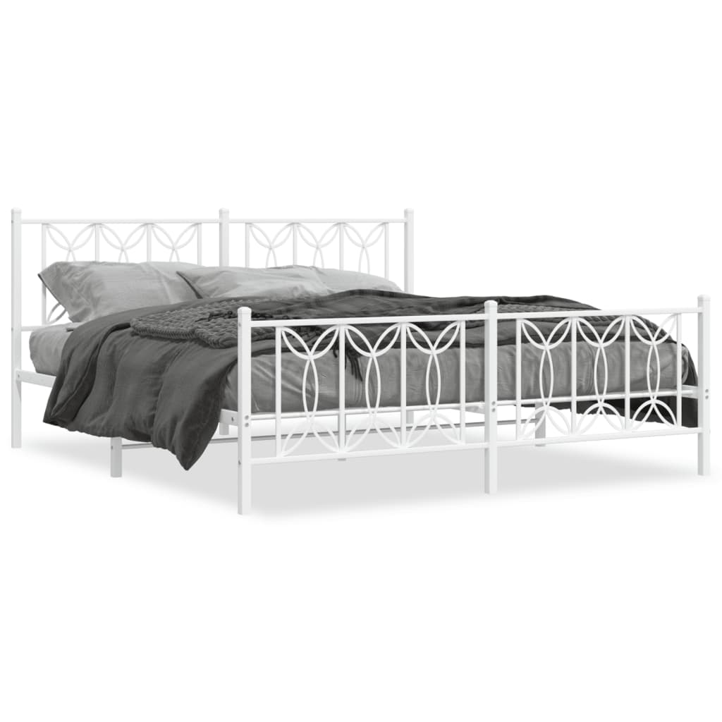 Bed frame with headboard and footboard in white metal 180x200 cm