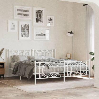 Bed frame with headboard and footboard in white metal 183x213 cm