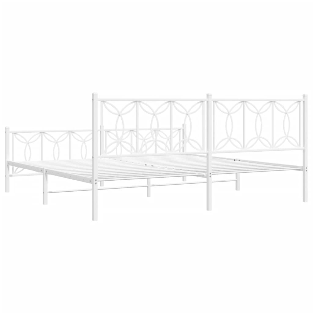 Bed frame with headboard and footboard in white metal 193x203 cm