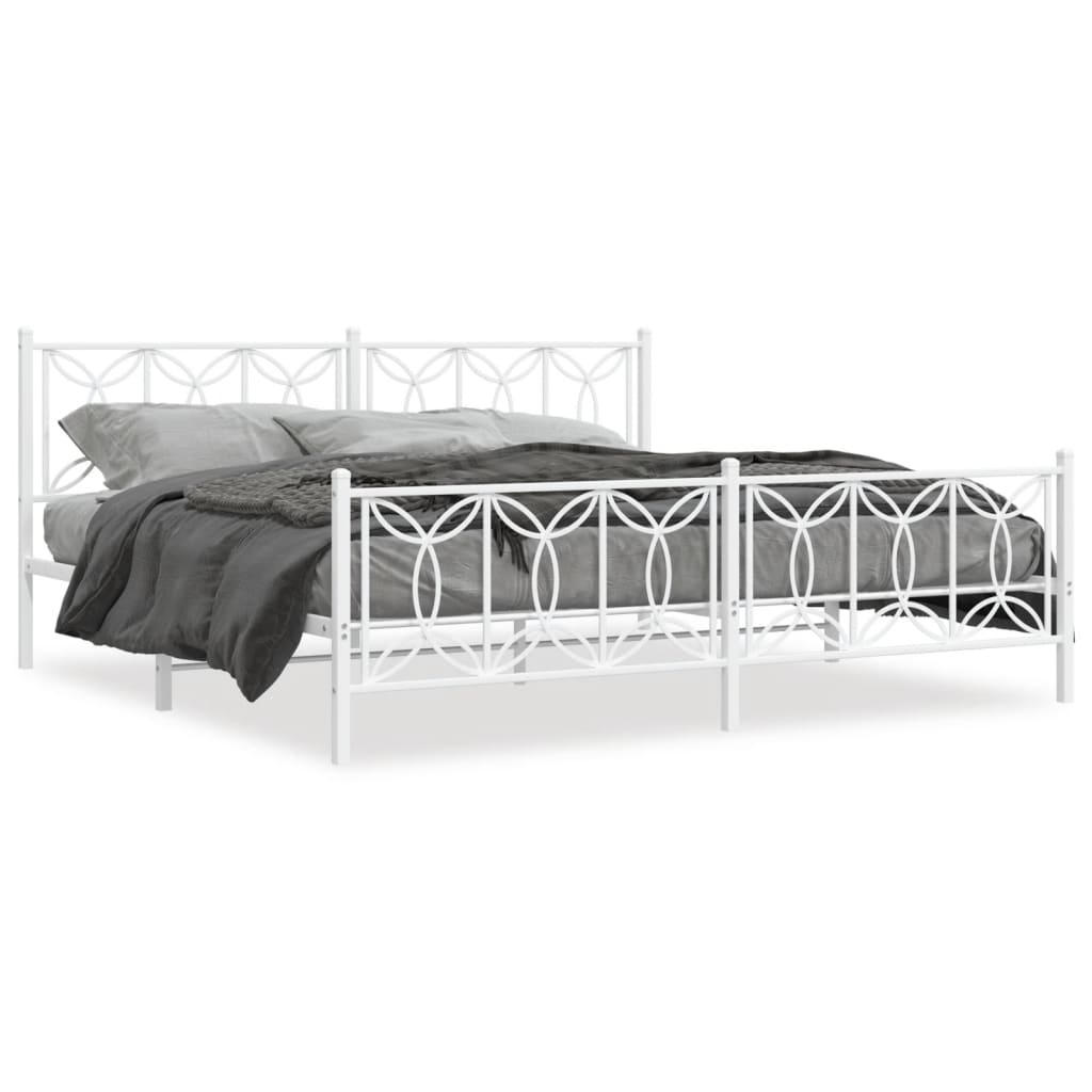 Bed frame with headboard and footboard in white metal 193x203 cm