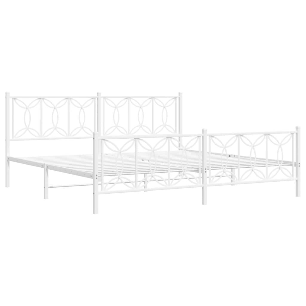 Bed frame with headboard and footboard in white metal 200x200 cm