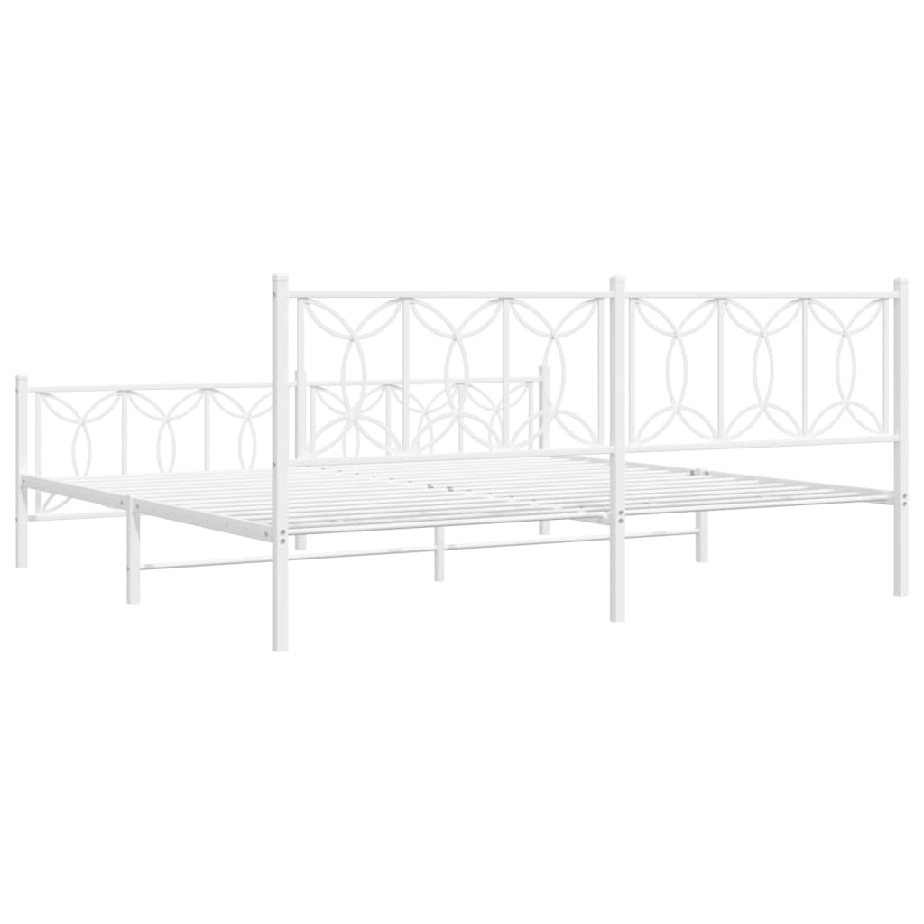 Bed frame with headboard and footboard in white metal 200x200 cm