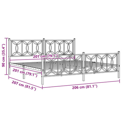 Bed frame with headboard and footboard in white metal 200x200 cm